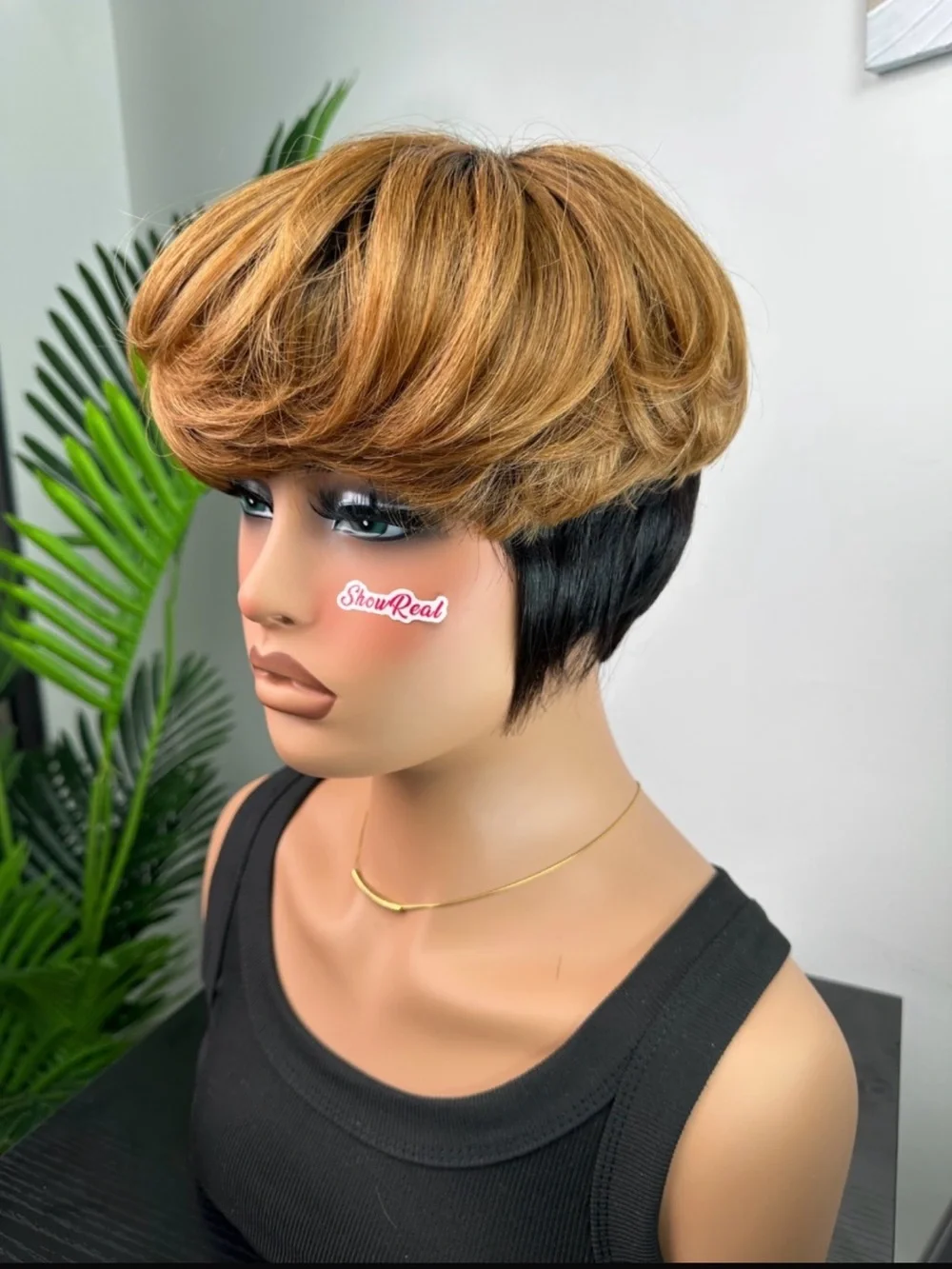 Short Layered Pixie Wig in Honey Blonde and Black -
